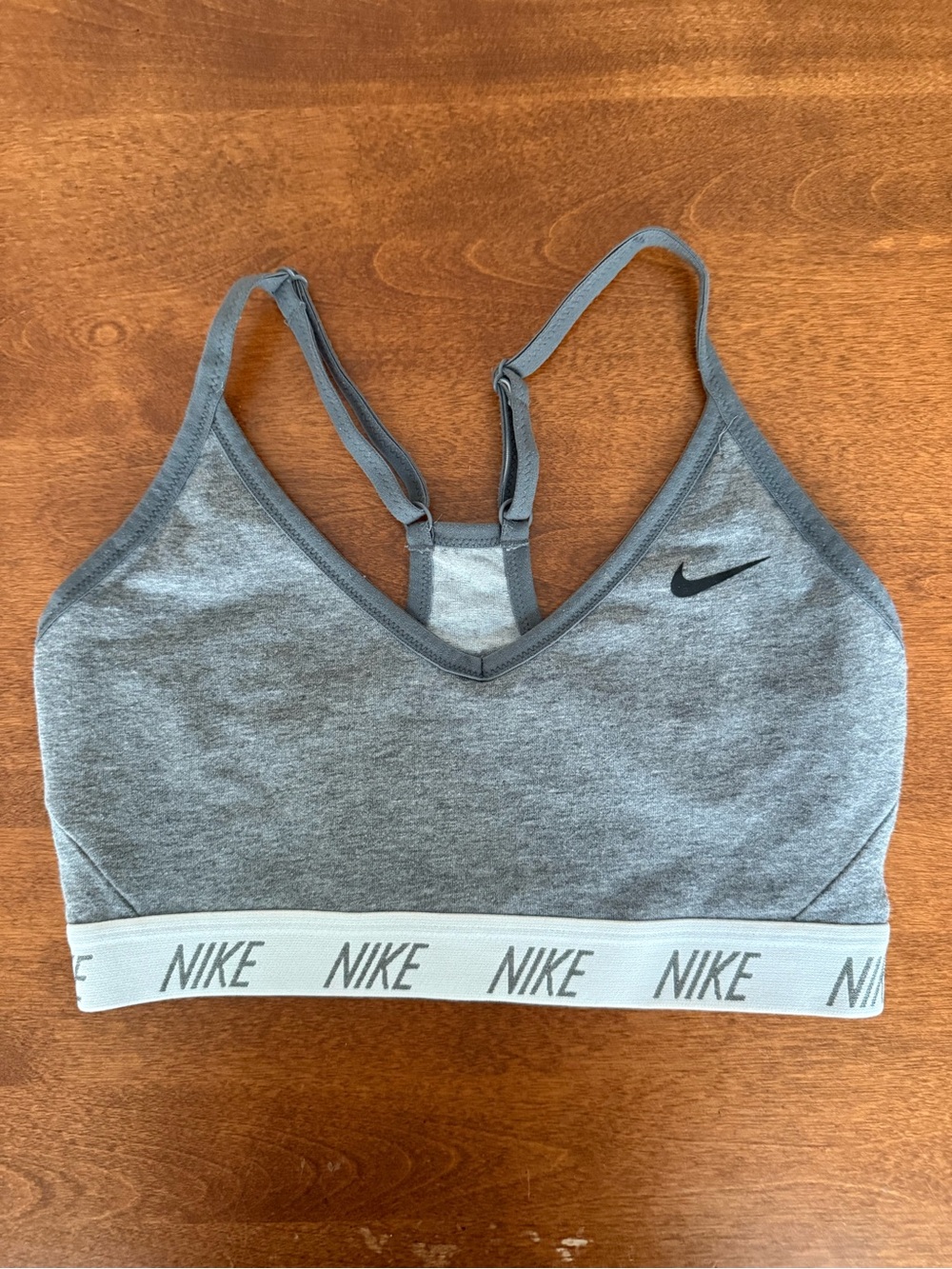 Nike Gray Racerback Sports Bra with White Branded Band